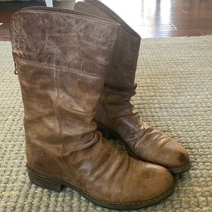 Mid calf brown leather boots